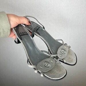 Scott Rankin Vintage Y2K Women Silver Metallic Slingback Heeled Sandals Size 6.5